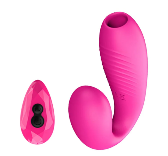 Vibrador de Casal Fléxivel com Sugador e Controle Remoto Freya